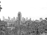 a black and white photo of a city skyline